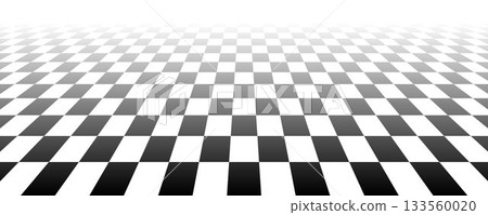 Fading checkerboard floor in perspective. Black and white vanishing checkered tile pattern background. Retro horizontal chess board grid plane surface. Vector vintage empty room stage checker floor Fading checkerboard floor in perspective. Black and white vanishing checkered tile pattern background. Retro horizontal chess board grid plane surface. Vector vintage empty room stage checker floor 133560020