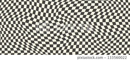 Monochrome trippy checkerboard background. Retro psychedelic checkered wallpaper. Wavy groovy chessboard surface. Distorted liquid geometric grid chess pattern. Abstract old race flag backdrop. Vector Monochrome trippy checkerboard background. Retro psychedelic checkered wallpaper. Wavy groovy chessboard surface. Distorted liquid geometric grid chess pattern. Abstract old race flag backdrop. Vector 133560022