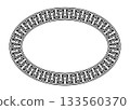 Black and white oval frame with an intricate, repeating ornamental pattern. The elegant, symmetrical design features stylized floral and geometric motifs, suitable for textile, embroidery, porcelain,  133560370