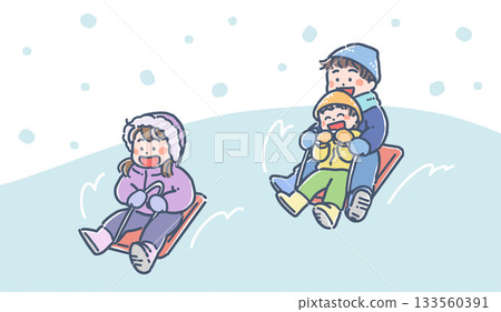 男孩和女孩在雪地裡滑雪橇的插圖 男孩和女孩在雪地裡滑雪橇的插圖 133560391