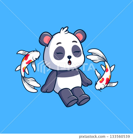 Cute Panda Sitting with koi fish swimming of illustration Cute Panda Sitting with koi fish swimming of illustration 133560539