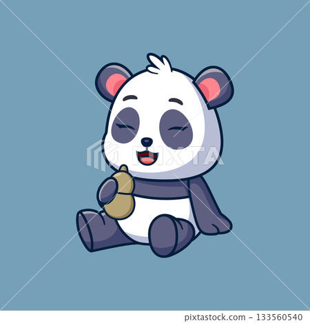 Cute panda sitting and drinking from a traditional bottle of illustration Cute panda sitting and drinking from a traditional bottle of illustration 133560540