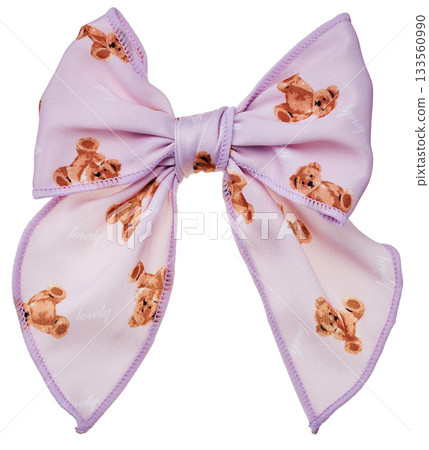 泰迪熊圖案薰衣草色絲帶（白色背景，鏤空圖案） 133560990