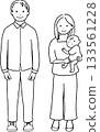 Illustration of a baby being held by a father and mother. Line drawing 133561228