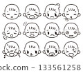 Hand-drawn baby facial expression set black and white 3 accidents 133561258