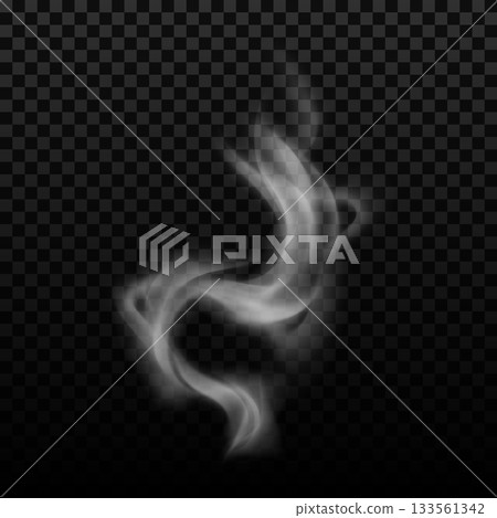 Realistic steam from food, drink, hot smoke. White trail from cigarette, aroma, flame. Realistic steam from food, drink, hot smoke. White trail from cigarette, aroma, flame. 133561342