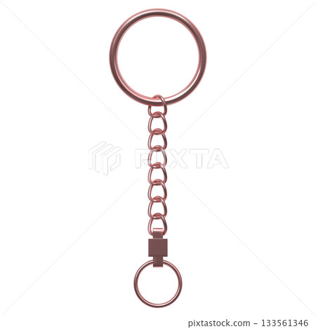 Bronze keychain, realistic metal keychain with straight chain and ring, copper key and pendant holder vector 3D design 133561346