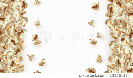Empty frame with side borders of popcorn, transparent isolated background. 133561354