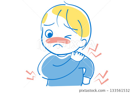 A boy suffering from joint pain due to the flu A boy suffering from joint pain due to the flu 133561532