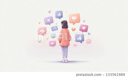 一個人凝視著漂浮的社交媒體圖標：“生成式人工智慧” 133561989