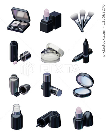 Black and silver cosmetics 3D Icon Set Black and silver cosmetics 3D Icon Set 133562270