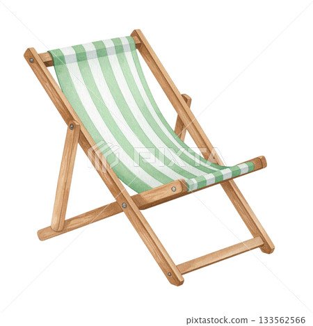 Striped beach chair, isolated on transparent background, is ready for summer vacation, relaxation, and leisure. 133562566