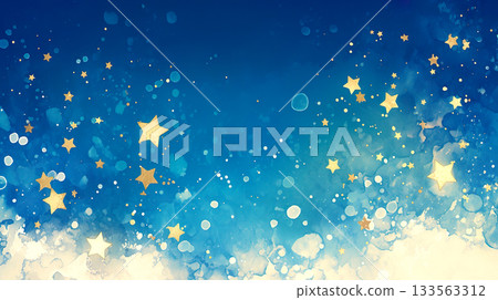 一幅插圖，描繪了藍白抽象圖案背景上的金色閃亮星星。 133563312