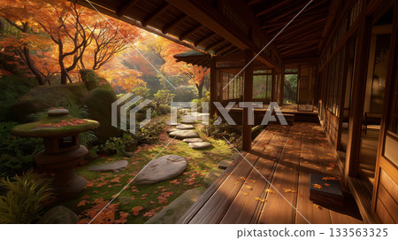 花園和陽台上美麗的秋葉 133563325