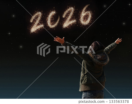 happy Asian girl open arm with joyful on countdown night with firework light for 2026 year. image of happy new year celebration party for seasonal and holiday background wallpaper happy Asian girl open arm with joyful on countdown night with firework light for 2026 year. image of happy new year celebration party for seasonal and holiday background wallpaper 133563378