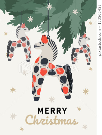 Modern card Merry Christmas tree toy horse Modern card Merry Christmas tree toy horse 133563455