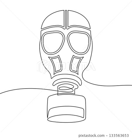 Continuous line drawing of gas mask. Minimalist black linear sketch isolated on white background. Hand drawn vector illustration. 133563653