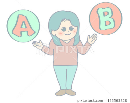 圖解:一位面帶微笑、膚色蒼白的女子正在比較A、B兩個選項,她面露微笑,膚色較淺。 圖解:一位面帶微笑、膚色蒼白的女子正在比較A、B兩個選項,她面露微笑,膚色較淺。 133563828