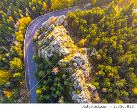Virive Rocks, Czech: Virive kameny, near Jested Mountain in Liberec, Czech Republic. Aerial view from drone. Virive Rocks, Czech: Virive kameny, near Jested Mountain in Liberec, Czech Republic. Aerial view from drone. 133563938