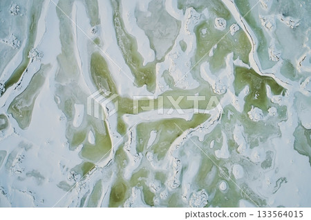 Aerial view of frozen ice in the North Sea, close-up view down Aerial view of frozen ice in the North Sea, close-up view down 133564015
