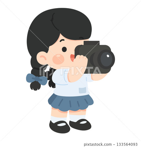 Cartoon Girl Taking Photo with Camera Cartoon Girl Taking Photo with Camera 133564093
