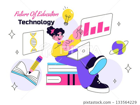 Future of Education Technology Vector Illustration Featuring Modern Digital Learning and Machines For Smart Academic Tools And Edtech In a Background 133564229