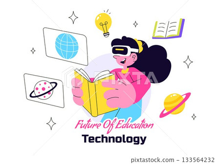 Future of Education Technology Vector Illustration Featuring Modern Digital Learning and Machines For Smart Academic Tools And Edtech In a Background 133564232