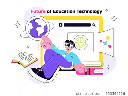 Future of Education Technology Vector Illustration Featuring Modern Digital Learning and Machines For Smart Academic Tools And Edtech In a Background 133564236