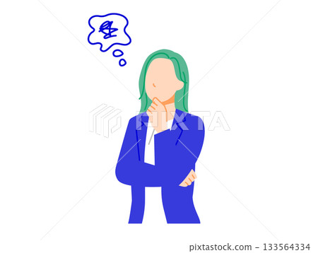 一位身著職業套裝、表情憂慮的女商人的插圖。扁平化設計。 133564334
