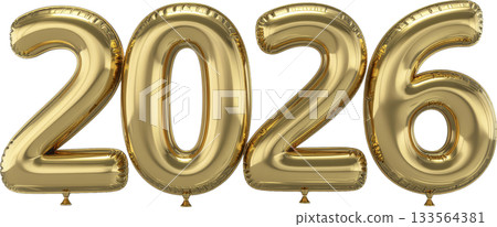 Luxurious Gold Foil Balloon 2026 Typography 133564381