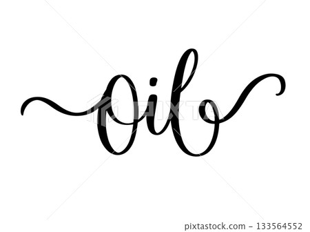 Oil Calligraphy Script for Natural Product Label. Elegant Cursive Typography for Handmade Packaging. 133564552