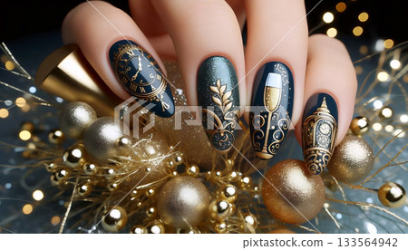 New Year celebration nails, Ai generated image 133564942