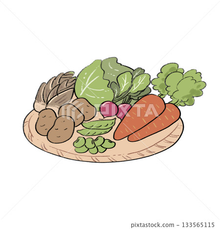 用漏杓盛裝的春季蔬菜 133565115