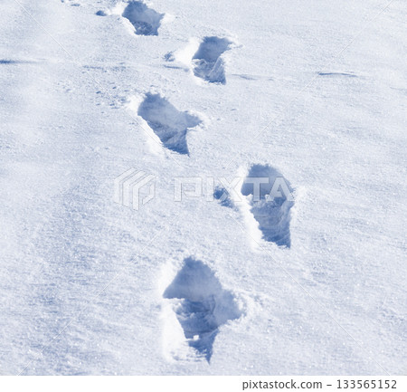 A scene of footprints on a snowy sidewalk in Hokkaido in midwinter A scene of footprints on a snowy sidewalk in Hokkaido in midwinter 133565152