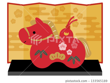A red zodiac horse and a gold folding screen A red zodiac horse and a gold folding screen 133565189