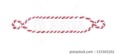 Christmas red and white twine frame border. Watercolor illustration of a title banner. Hand drawn vintage sketch on isolated background. Painting art image. Ideal for holiday greeting cards 133565202