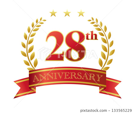 28週年紀念圖標。紅色絲帶和裝飾框。 28週年紀念圖標。紅色絲帶和裝飾框。 133565229