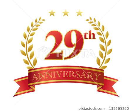 29週年紀念圖示。紅色絲帶和裝飾框。 29週年紀念圖示。紅色絲帶和裝飾框。 133565230