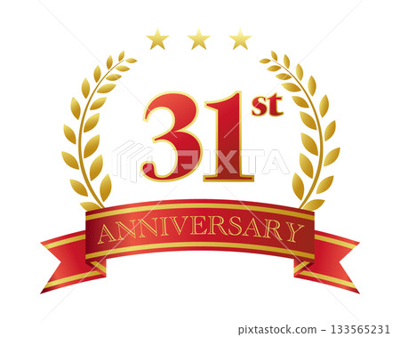 31週年紀念圖示。紅色絲帶和裝飾框。 31週年紀念圖示。紅色絲帶和裝飾框。 133565231