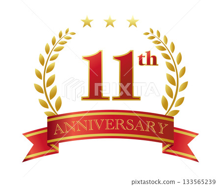 11週年紀念圖示。紅色絲帶和裝飾框。 11週年紀念圖示。紅色絲帶和裝飾框。 133565239