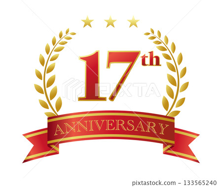 17週年紀念圖標。紅色絲帶和裝飾框。 17週年紀念圖標。紅色絲帶和裝飾框。 133565240