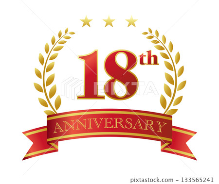 18週年紀念圖示。紅色絲帶和裝飾框。 18週年紀念圖示。紅色絲帶和裝飾框。 133565241