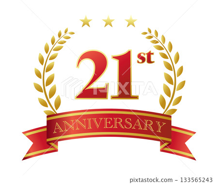 21週年紀念圖示。紅色絲帶和裝飾框。 21週年紀念圖示。紅色絲帶和裝飾框。 133565243