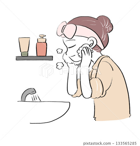 Illustration of a woman washing her face Illustration of a woman washing her face 133565285