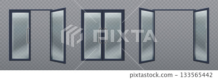 Glass door entrance set 3d 133565442