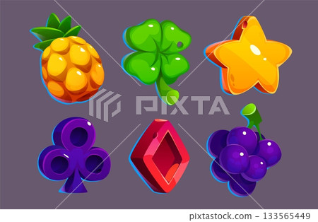 Cartoon slot machine icon set 133565449