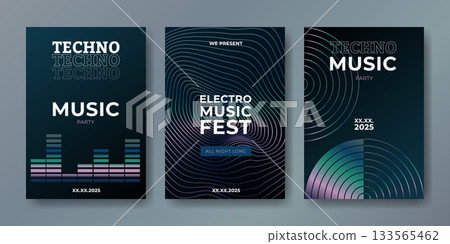 Electro music festival poster set with sound wave 133565462