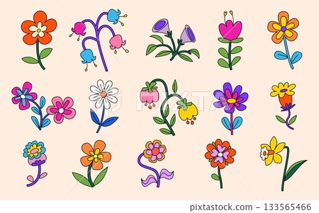 Groovy flower vector set with cute daisy patterns Groovy flower vector set with cute daisy patterns 133565466