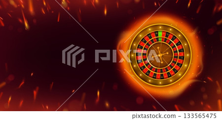 Casino wheel on fire sparks background Casino wheel on fire sparks background 133565475