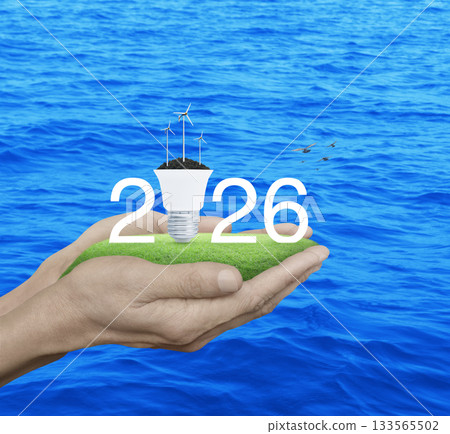Happy new year 2026 green ecology and saving energy concept Happy new year 2026 green ecology and saving energy concept 133565502